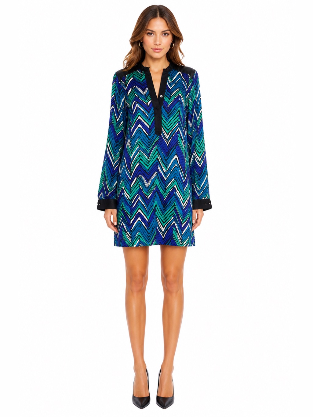 Alice + Trixie Silk Chevron Print Long Sleeve Dress - Size S